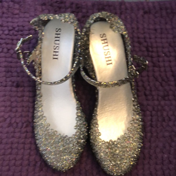 ✨🌈Colourful Glitter on Transparent Black Jelly Wedge (37) - Picture 8 of 9